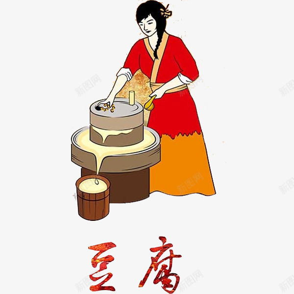 古代磨豆腐png免抠素材_新图网 https://ixintu.com 卡通 古代制作豆腐流程图 女人 女子 手绘 磨豆腐