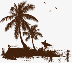 海边海鸥椰子树剪影矢量图高清图片