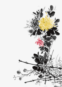 矢量图案精美精美菊花水墨中国画高清图片