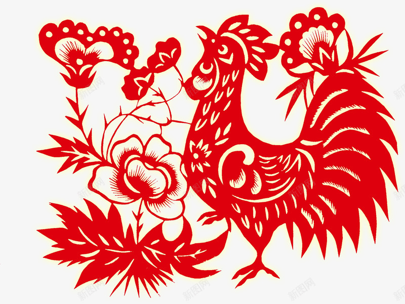 中国风红色色剪纸png免抠素材_新图网 https://ixintu.com 中国风 剪纸 红色 鸡 鸡年