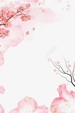 自然叶子春季樱花装饰手绘边框高清图片