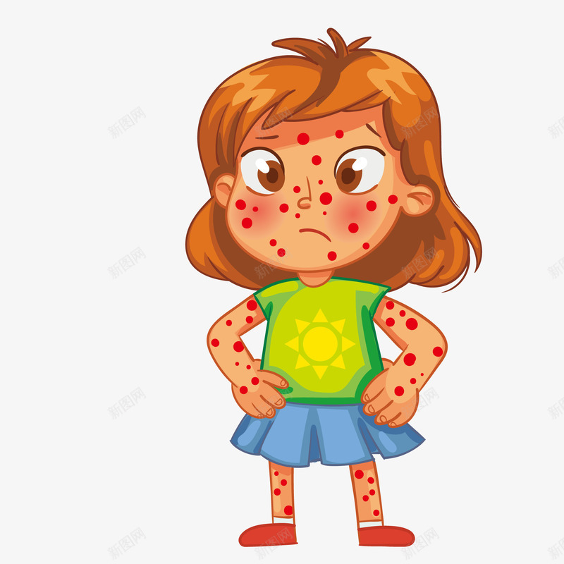 卡通身上长疹子的女孩png免抠素材_新图网 https://ixintu.com 人物设计 卡通 女孩 生病 疹子 过敏