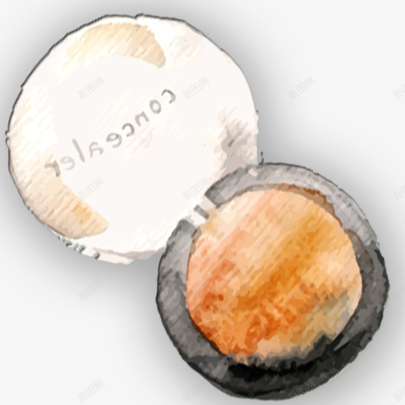 一盒粉饼png免抠素材_新图网 https://ixintu.com 化妆品 圆形的 手绘 盒子 粉饼 肤色的 黑色的
