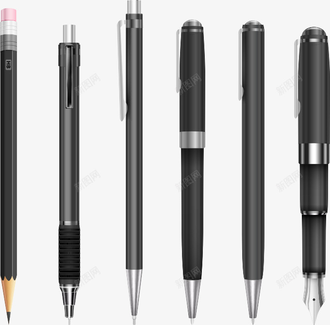 黑色笔组合png免抠素材_新图网 https://ixintu.com 2b铅笔 圆珠笔 文具 校园素材 钢笔 黑色
