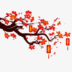 国庆节日背景水墨梅花灯笼装饰高清图片