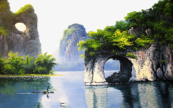 水人物倒影广西桂林山水高清图片
