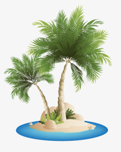 小岛椰子树矢量夏日绿色植物椰子树高清图片