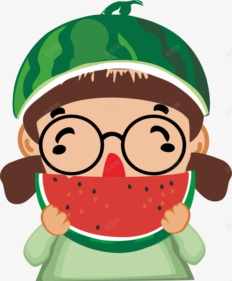 卡通吃西瓜的人png免抠素材_新图网 https://ixintu.com 卡通人物 可爱 吃东西的人 吃西瓜 女孩