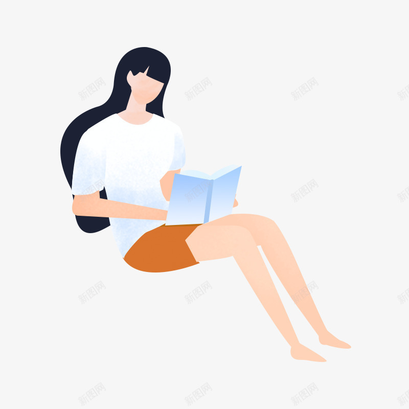 看书的人插画女人psd免抠素材_新图网 https://ixintu.com 坐着 坐着读书 女 插画 看书