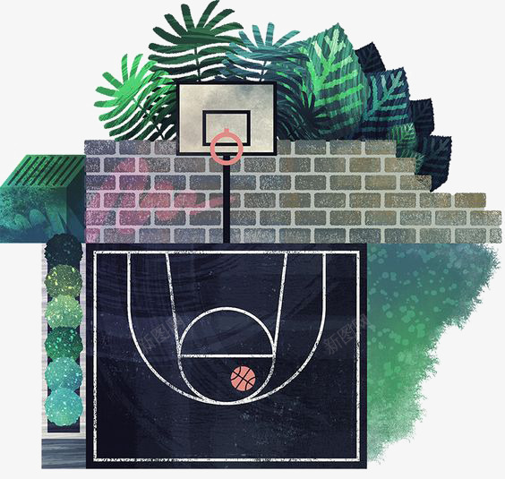 庭院一角png免抠素材_新图网 https://ixintu.com 篮球 篮球场 篮球框 篮球运动 绿色叶片 街球