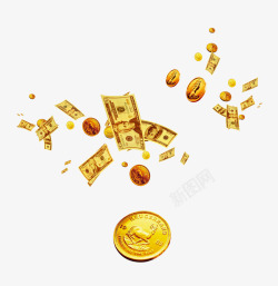 金色硬币飞飘纸币金币高清图片