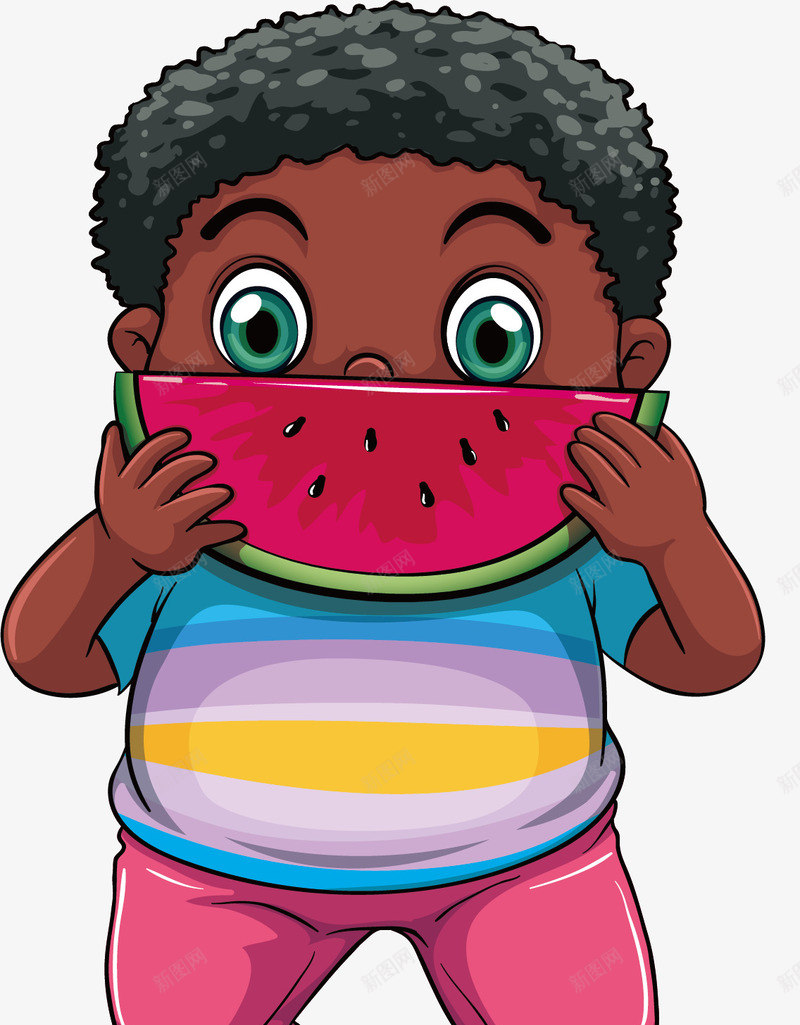 吃西瓜的男孩png免抠素材_新图网 https://ixintu.com 吃西瓜 吃西瓜减肥 夏日水果 黑人插画 黑人男孩