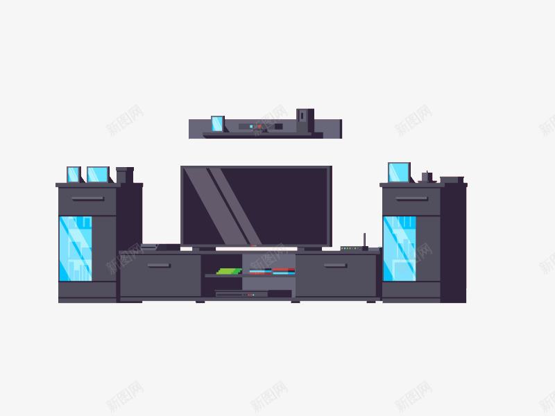家电组合png免抠素材_新图网 https://ixintu.com 国外创意素材 家庭影院 电视机 矢量插图