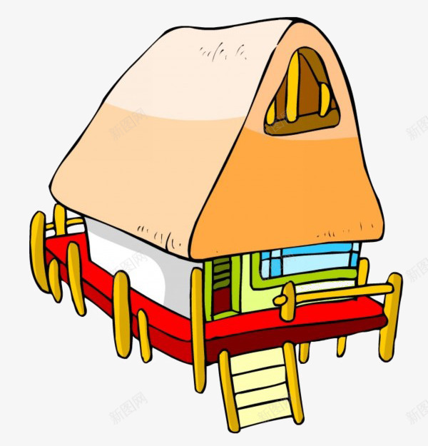 楼梯小房png免抠素材_新图网 https://ixintu.com 卡通 房子 手绘 木质 楼梯 简图 红色 绿色 黄色