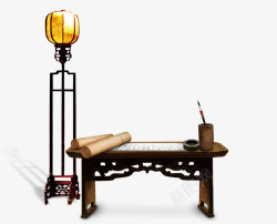中国风灯具八仙桌案卷毛笔笔筒素材