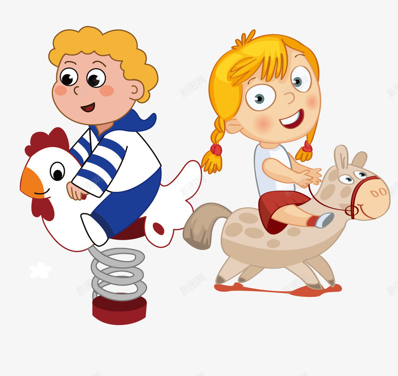 骑着公鸡的小男孩与木马小女孩png免抠素材_新图网 https://ixintu.com 公鸡 木马 木马小女孩 骑着公鸡的小男孩 鸡年