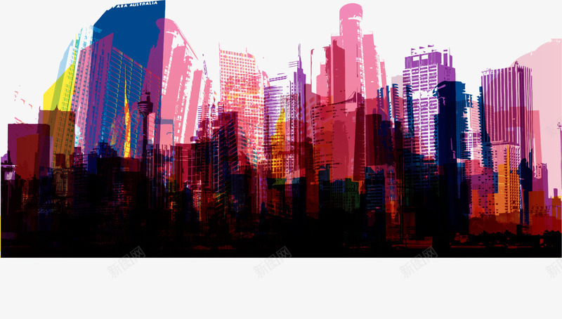 紫色城市倒影png免抠素材_新图网 https://ixintu.com 城市 梦幻城市 紫色倒影 繁华都市 装饰图案 都市