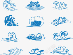 蓝色古典传统水波纹样式高清图片