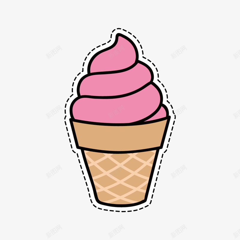 粉色冰激凌图标贴纸矢量图ai_新图网 https://ixintu.com 冰激凌 图标贴纸 平面 甜品 粉色 网格 设计 矢量图