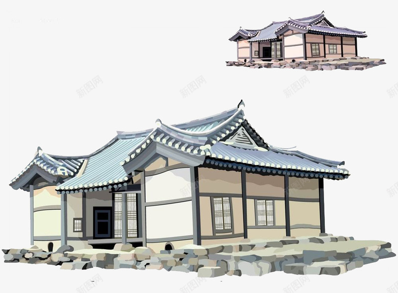复古房子png免抠素材_新图网 https://ixintu.com 古典 建筑 手绘 插画 精致