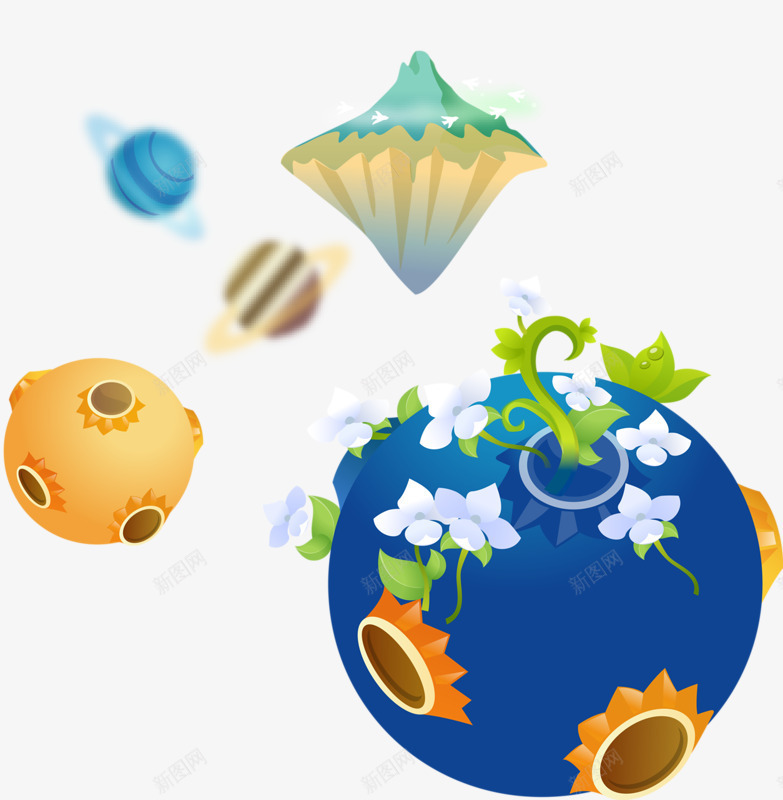 创意绿色星球png免抠素材_新图网 https://ixintu.com 太空 星球 环保 花朵