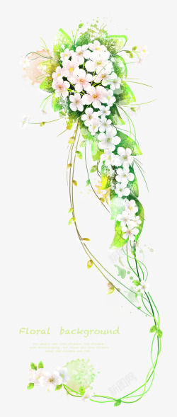 素色背景小花与花藤装饰高清图片