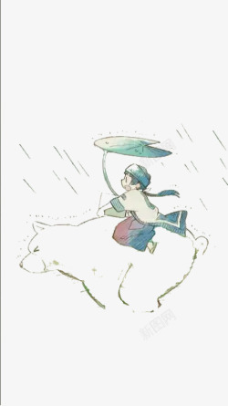 女孩和熊在风雨中奔跑素材