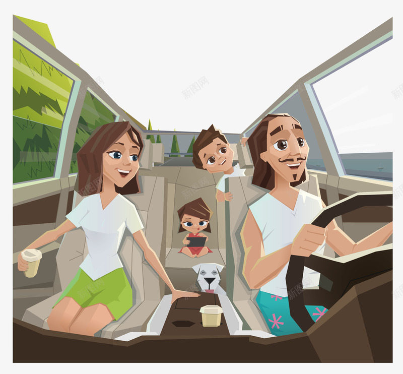旅行的一家人png免抠素材_新图网 https://ixintu.com 交通 交通工具 人物 开心 开车 旅行 驾驶车辆
