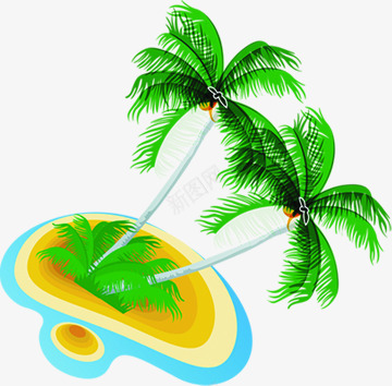 卡通海岛沙滩椰子树png免抠素材_新图网 https://ixintu.com 卡通 椰子树 沙滩 海岛 海岛小船