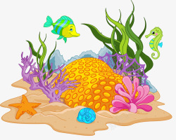 卡通深海植物和鱼素材