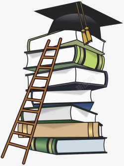 博士帽书本书本与梯子高清图片