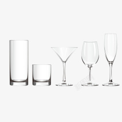 红酒瓶子高脚杯五款不同的玻璃杯高清图片
