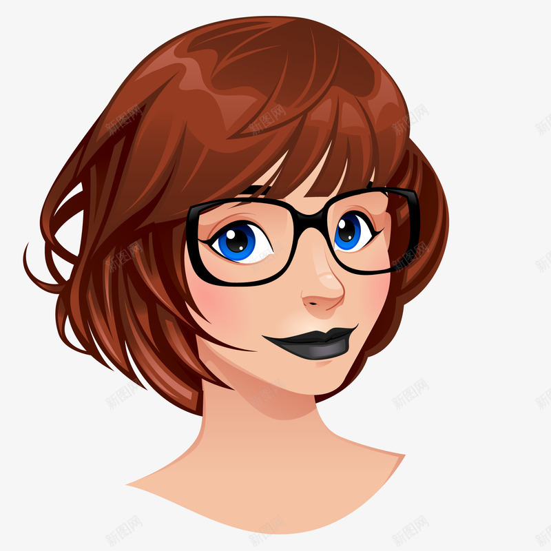 卡通戴眼镜的短发女性png免抠素材_新图网 https://ixintu.com 人物设计 发型设计 头发 女性人物 造型设计