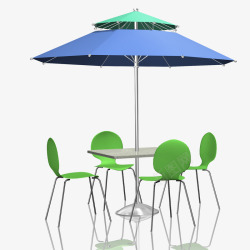 蓝色桌椅户外桌椅太阳伞高清图片