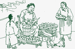 端午节中国风水墨画包粽子素材