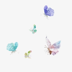 漂亮的蓝色羽毛图片手绘水彩蝴蝶元素高清图片