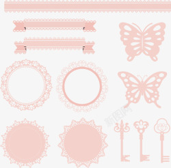 圆形镂空花边手绘粉色蕾丝花边矢量图高清图片