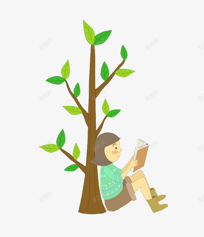 坐在树下读书的女孩png免抠素材_新图网 https://ixintu.com 书本 女孩 树 读书 读书日 阅读
