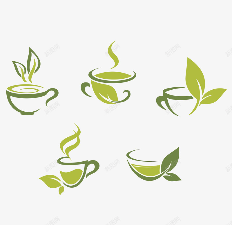 绿茶图标png_新图网 https://ixintu.com ICON tea 冲茶 图标 图案 插图 时尚 泡茶 潮流 热气 热茶 绿色 茶具 茶叶袋 茶壶 饮料