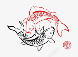 红黑相间手提袋新年卡通画年年有鱼高清图片