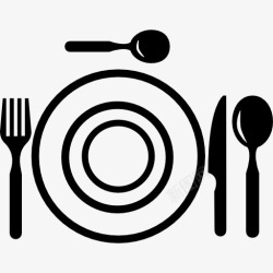 厨房七件刀具盘子和餐具从顶视图图标高清图片