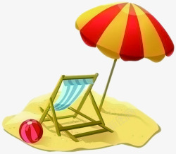摄影手绘沙滩座椅太阳伞素材