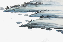 岸边的石头中国风艺术水墨画高清图片