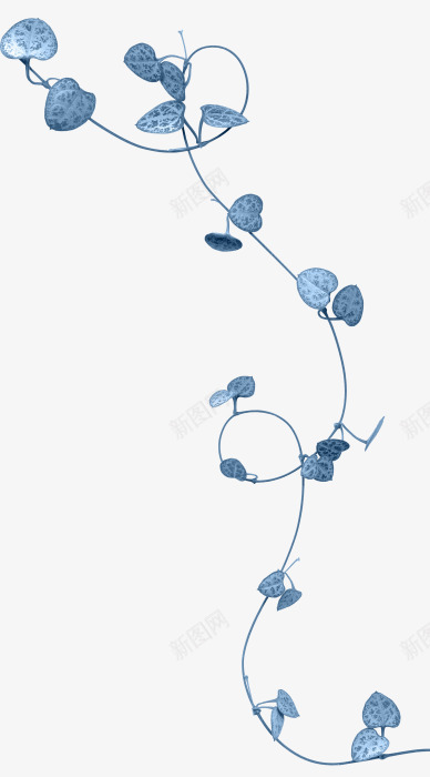 手绘蓝色树叶藤png免抠素材_新图网 https://ixintu.com 树叶 蓝色
