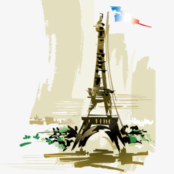 巴黎铁塔时尚男装背景创意水彩彩绘巴黎铁搭高清图片