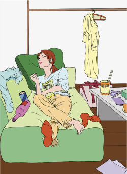 起居室手绘插图躺在沙发睡着的女孩高清图片