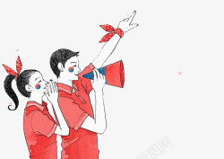 穿红色上衣的女人卡通欢呼的男女高清图片