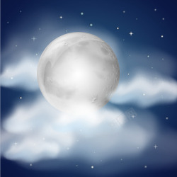 在与月亮在与云彩的晚上矢量图高清图片