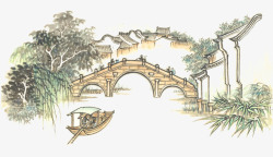 水墨小桥古代风景高清图片