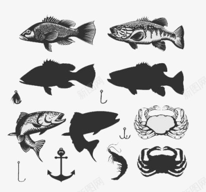 海鲜鱼类插画图标图标